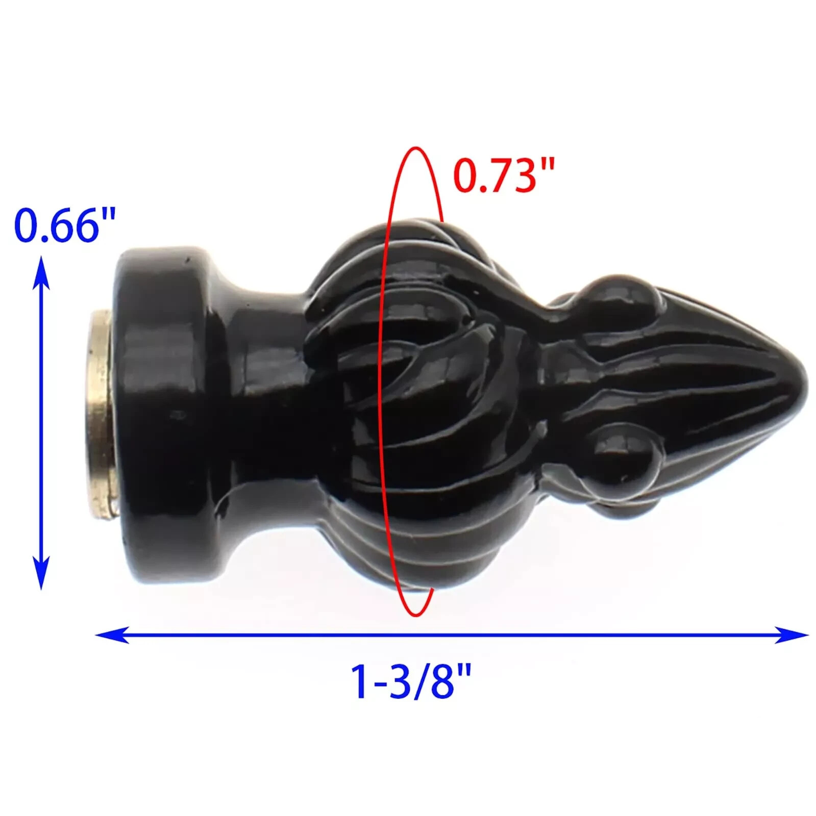 (1) Antique Style Black Finish Cast Metal Lamp Shade Finial-Dual Thread