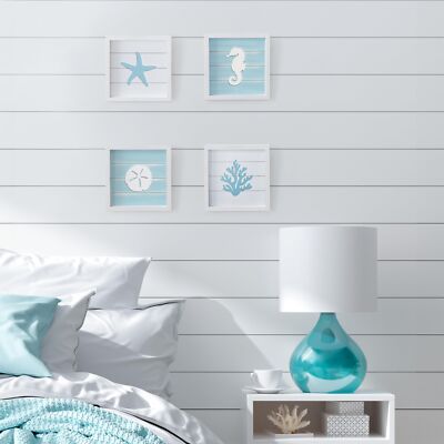 Tideandtales Ocean Beach Themed Room Decor framed Set Of 4 Coastal 3d Wall Art