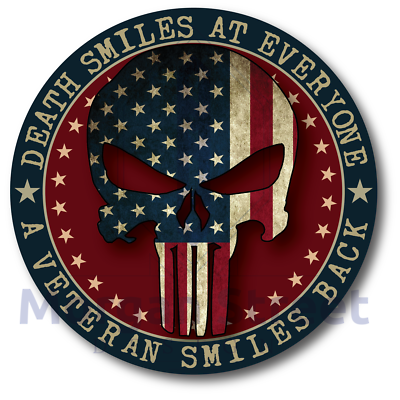 American Flag Punisher Veteran Round Vinyl Decal Sticker Military