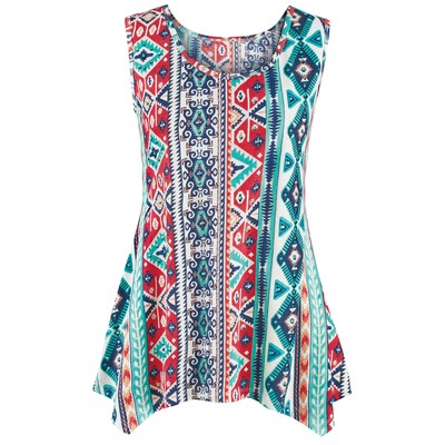 Aztec Stripe Sequin Accented Sleeveless Sharkbite Tunic