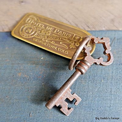 Historic Hotel De Paris Brothel Room Brass Tag & Key Antique Finish Bar Man Cave