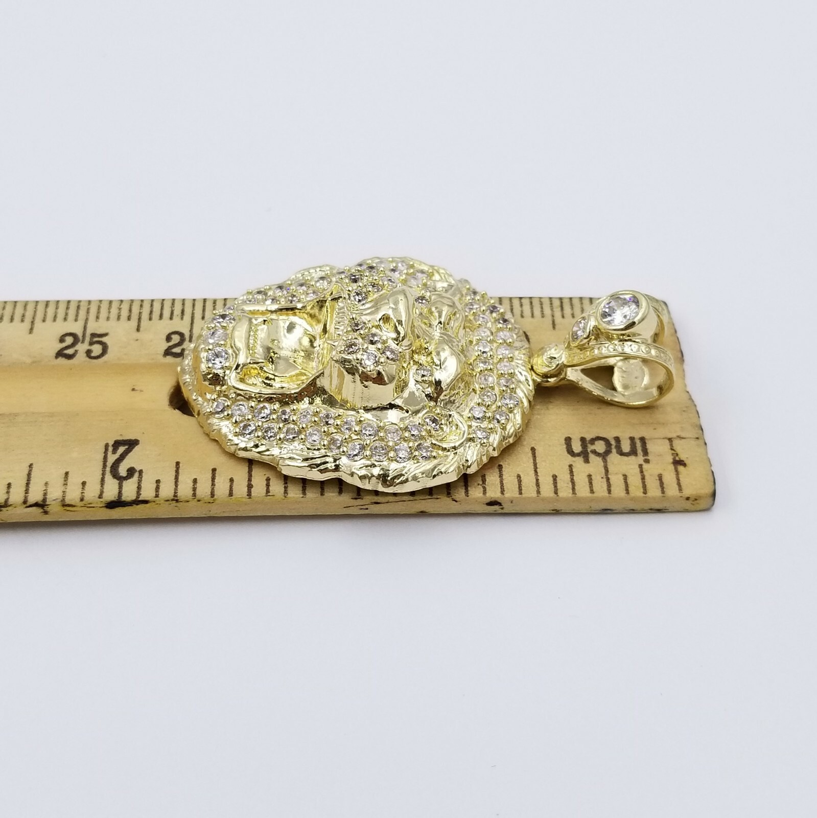 KING REAL 10K YELLOW GOLD KING LION HEAD CHARM PENDENT 4MM ROPE CHAIN 20 22 24 26