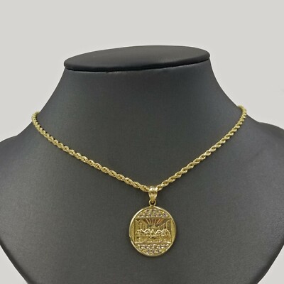 Pre-owned Globalwatches10 Last Supper Charm Pendant 10kt Rope Chain Necklace Set 20" 2.5mm Real 10k Gold