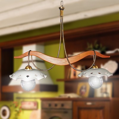 Lampadario Bilanciere In Ferro Battuto Ruggine 2 Luci URSO STORE – Made In Italy Per Cucina E Sala Da Pranzo