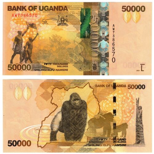 2021 (2022) Uganda 50,000 Shillings Banknote p54d Latest Gold back issue