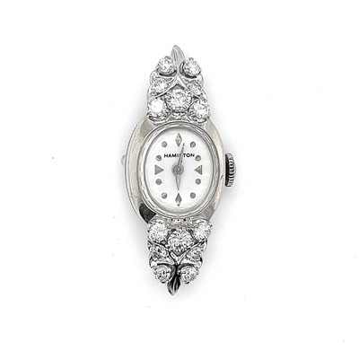 1.20 Carat Natural Mined Hamilton Watch Head 14KT White Gold Vintage Antique