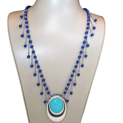ANTHROPOLOGIE COBALT TURQUOISE SILVER SHAKY PENDANT NECKLACE NWT