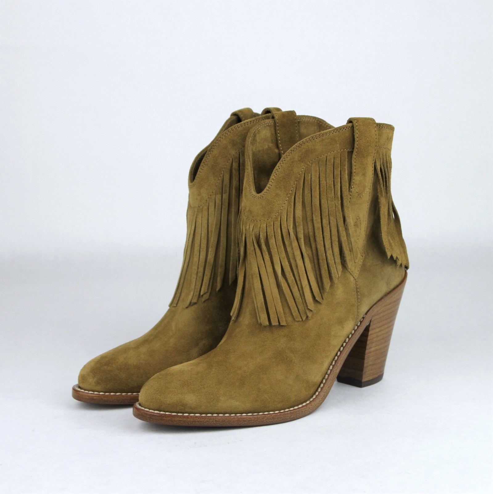 Pre-owned Saint Laurent $890 Ysl  Women Tan Suede Leather Cowboy Boots 35/us 5 441480 9848 In Brown