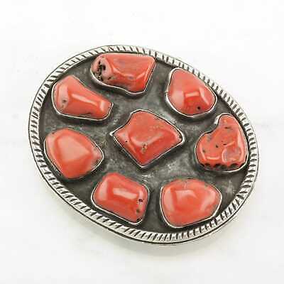 Native American Coral Sterling Silver Belt Buckle