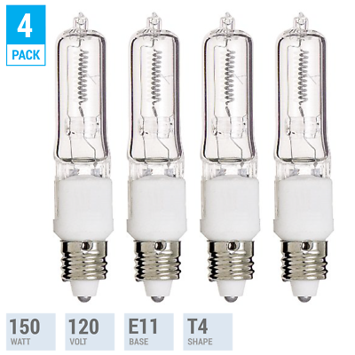 4 Pack Q150CL/MC 150 Watt 150W T4 T4.5 E11 Mini Candelabra B