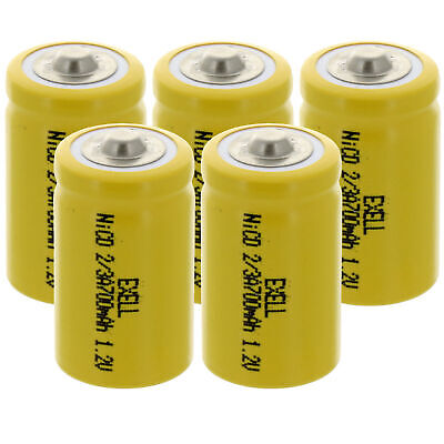5x 2/3A Size 1.2V 700mAh NiCD Button Top Battery for iBeacons, IoT devices