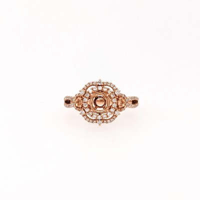 Ring Semi Mount w Earth Mined Diamonds in Solid 14K Gold Round 5mm