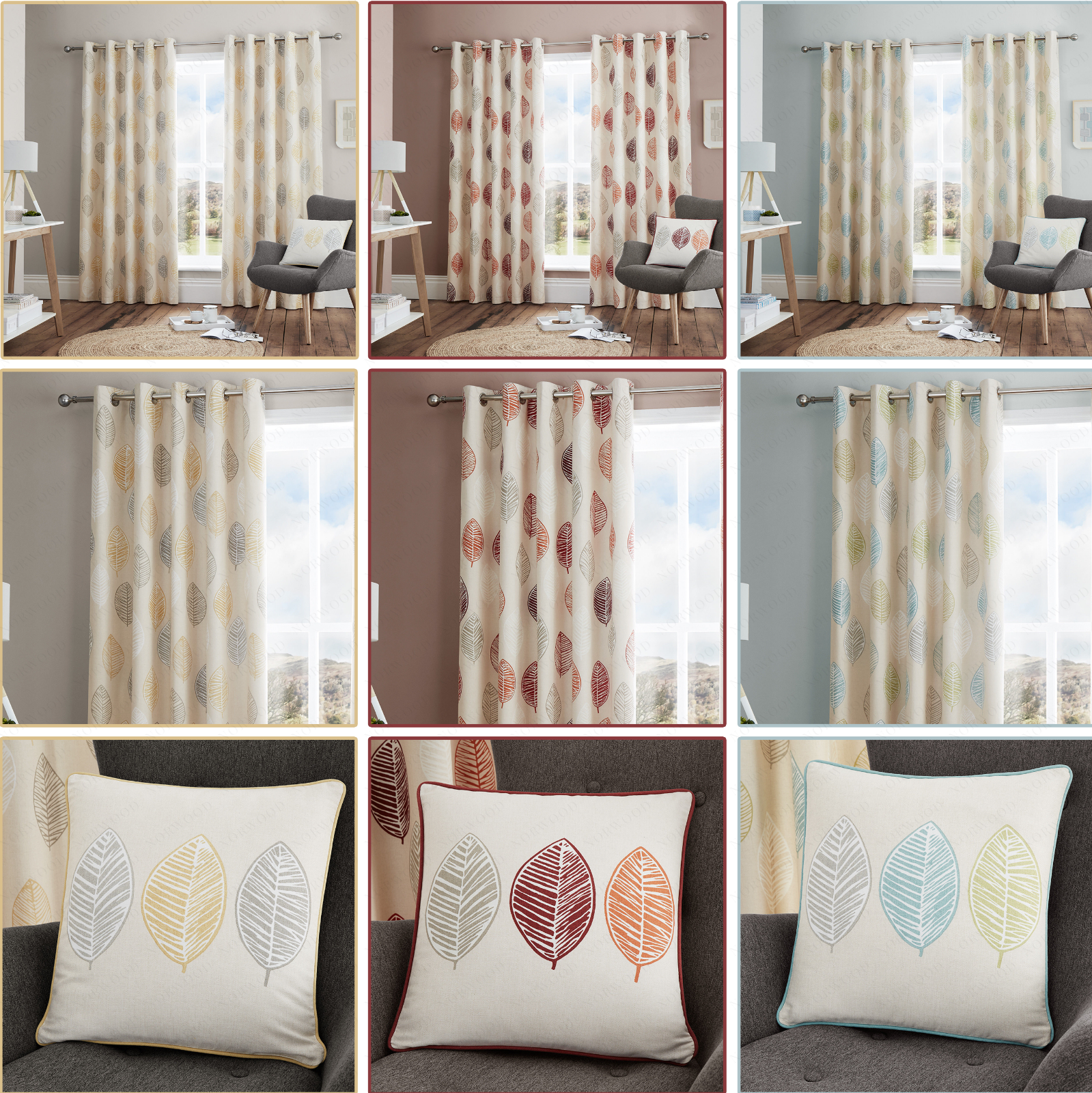 Skandi Leaf Autumn Leaf Print Lined Ready Made Eyelet Ring Top