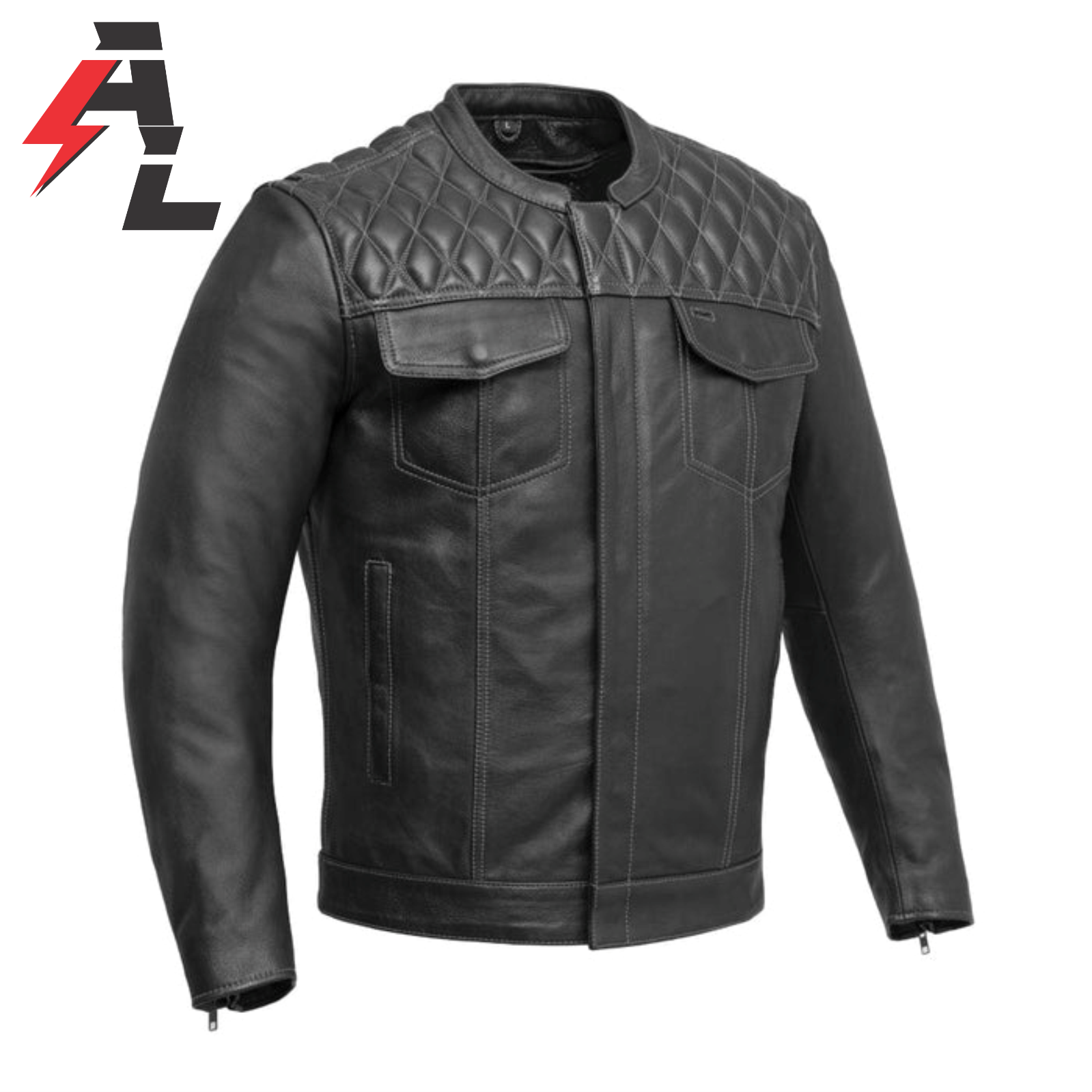 Aeterna Men's Cafe Racer Leather Jacket – Black Retro Biker