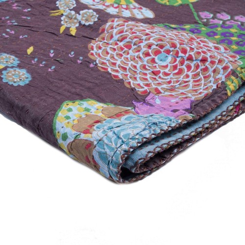 Сине-серое одеяло Kantha из хлопка с рисунком Пейсли размером 50 х 70 см с вышивкой