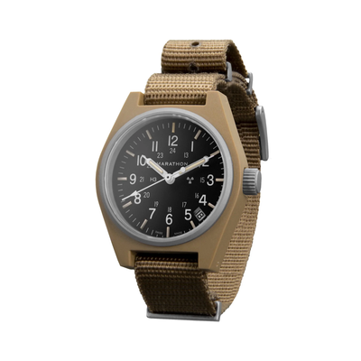 Pre-owned Marathon 34mm Desert Tan General Purpose Quartz With Date (gpq) High-impact Comp