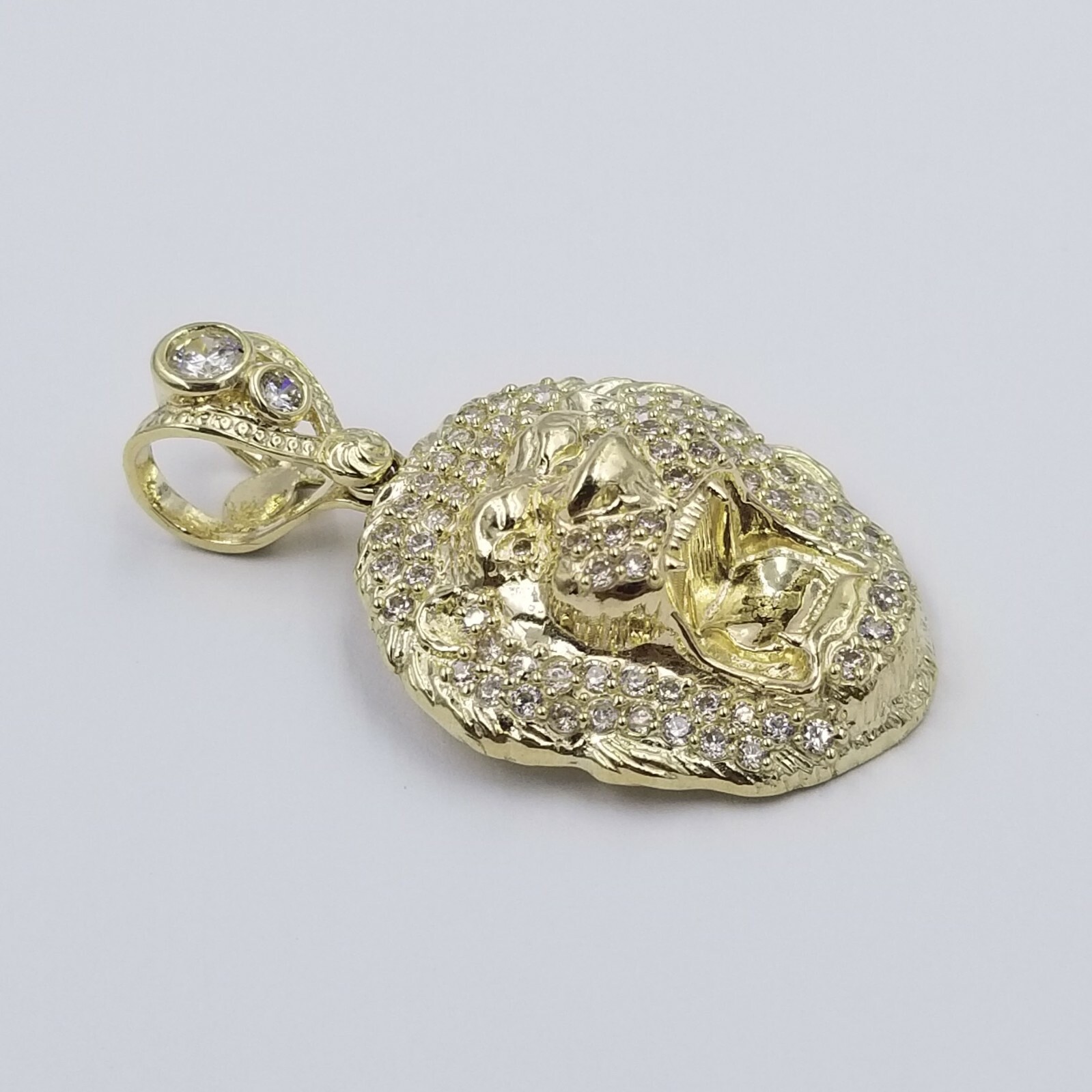 Pre-owned Globalwatches10 10k Yellow Gold Roaring Lion Head Charm Pendent With 3mm Rope Chain 20" 22" 24"