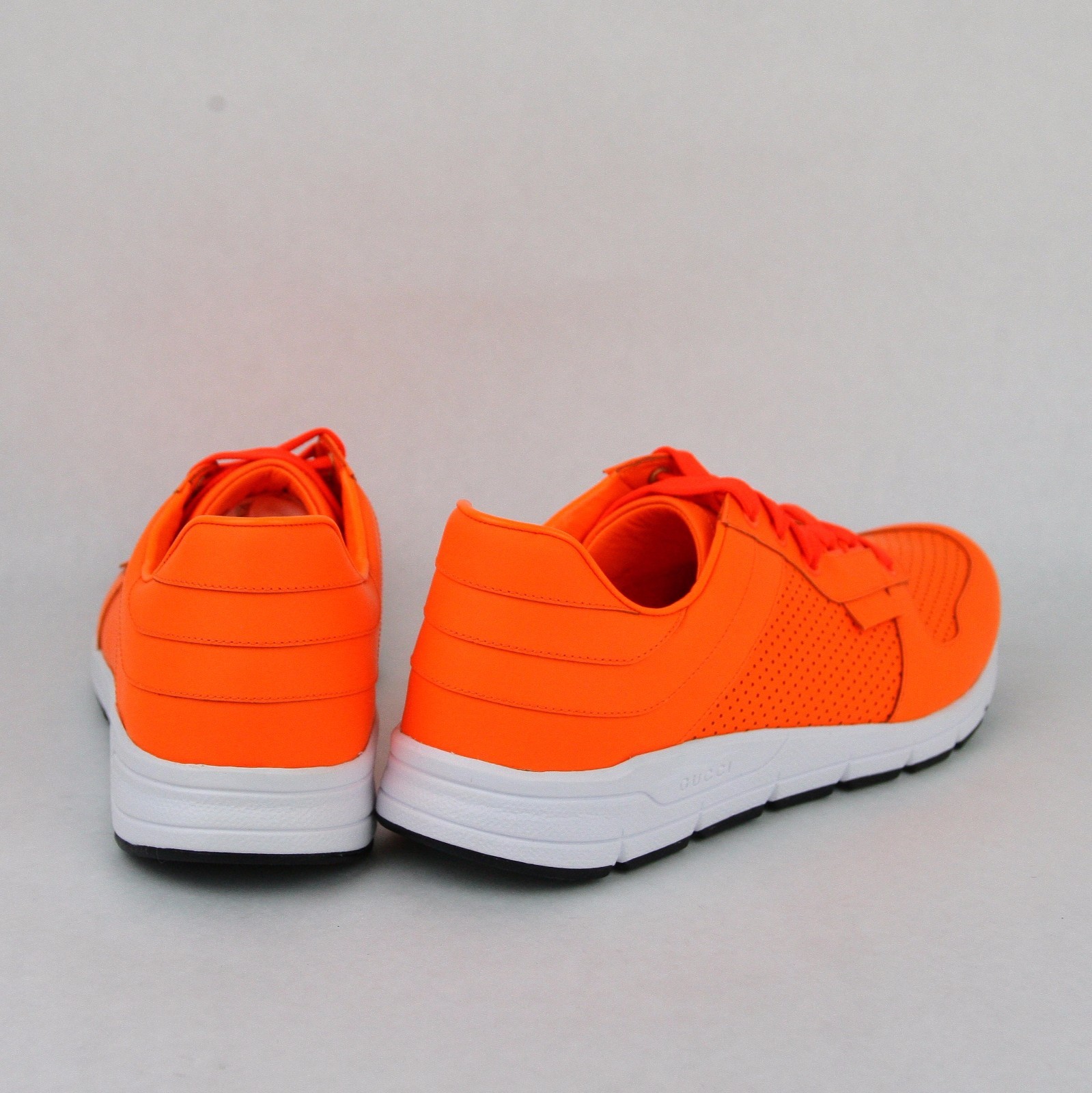 Pre-owned Gucci Mens Neon Orange Leather Lace-up Running Sneakers 369088 7623