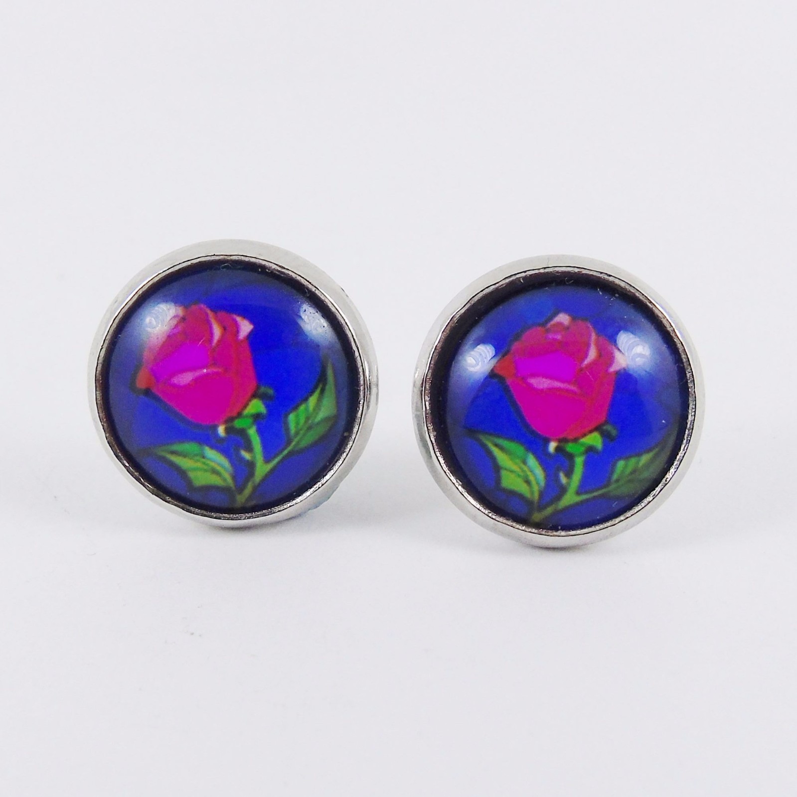 Beauty And The Beast Rose Stud Earrings Stained Glass Window Disney Belle Ebay