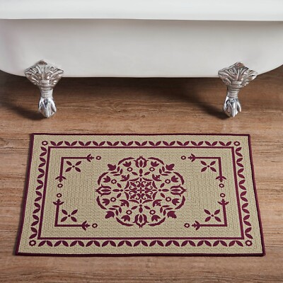 New Primitive Folk Art STENCILED OAT RED FLOOR MAT Woven Area Rug