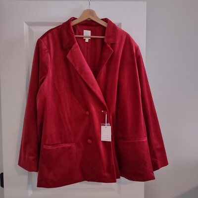 LC Lauren Conrad Velvet Blazer Jacket Red Double Breasted Holiday Party 4X NWT