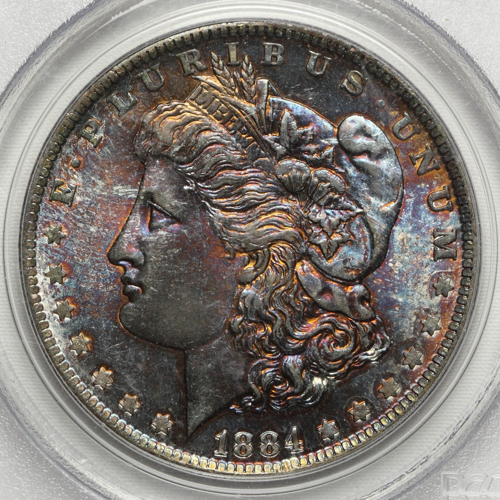 1884-O $1 PCGS MS63 COLORFUL TONING Morgan Silver Dollar old blue