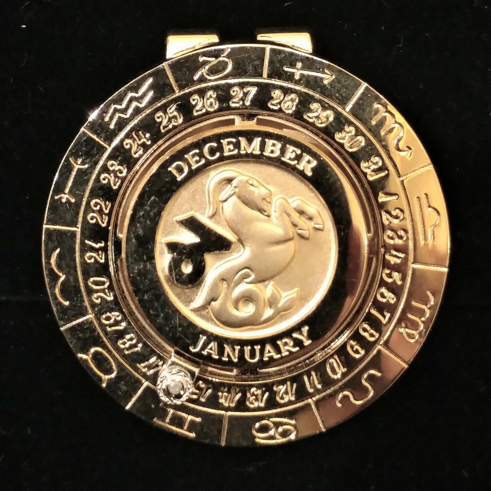 Vintage Swank Pierre Cardin Gold Plated & Diamond CAPRICORN Zodiac Money Clip