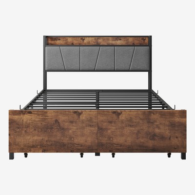 Full-Size Bed Frame with USB Charging, Storage Headboard, & Dual Drawers