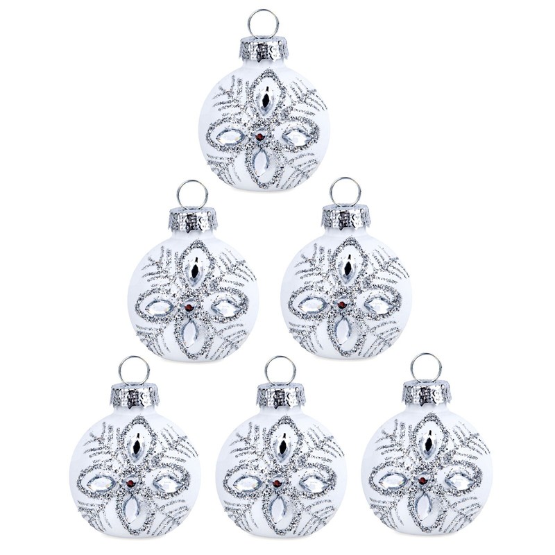SET OF 6 Glass Christmas Ornaments Miniature Glass Bauble Ornaments,Silver
