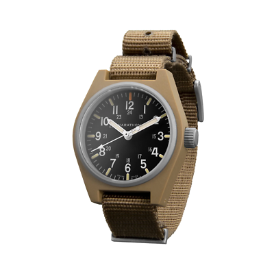 Pre-owned Marathon 34mm Desert Tan General Purpose Quartz With Maraglo (gpq) High-impact C