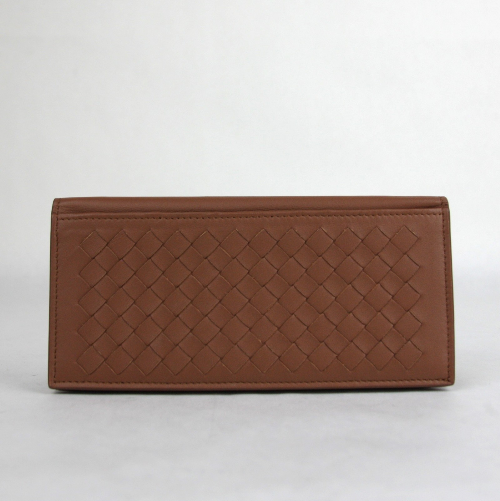 Pre-owned Bottega Veneta Men's Medium Brown Leather Woven Long Bifold Wallet 390878 2531