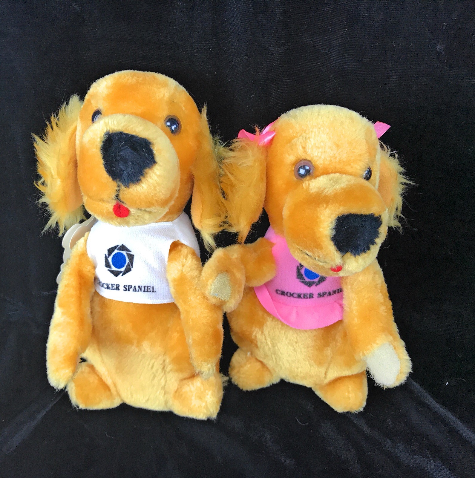 Dankin Cocker Spaniels Plush 1979 Gold Brown English Dog Family 4 Tags Collars