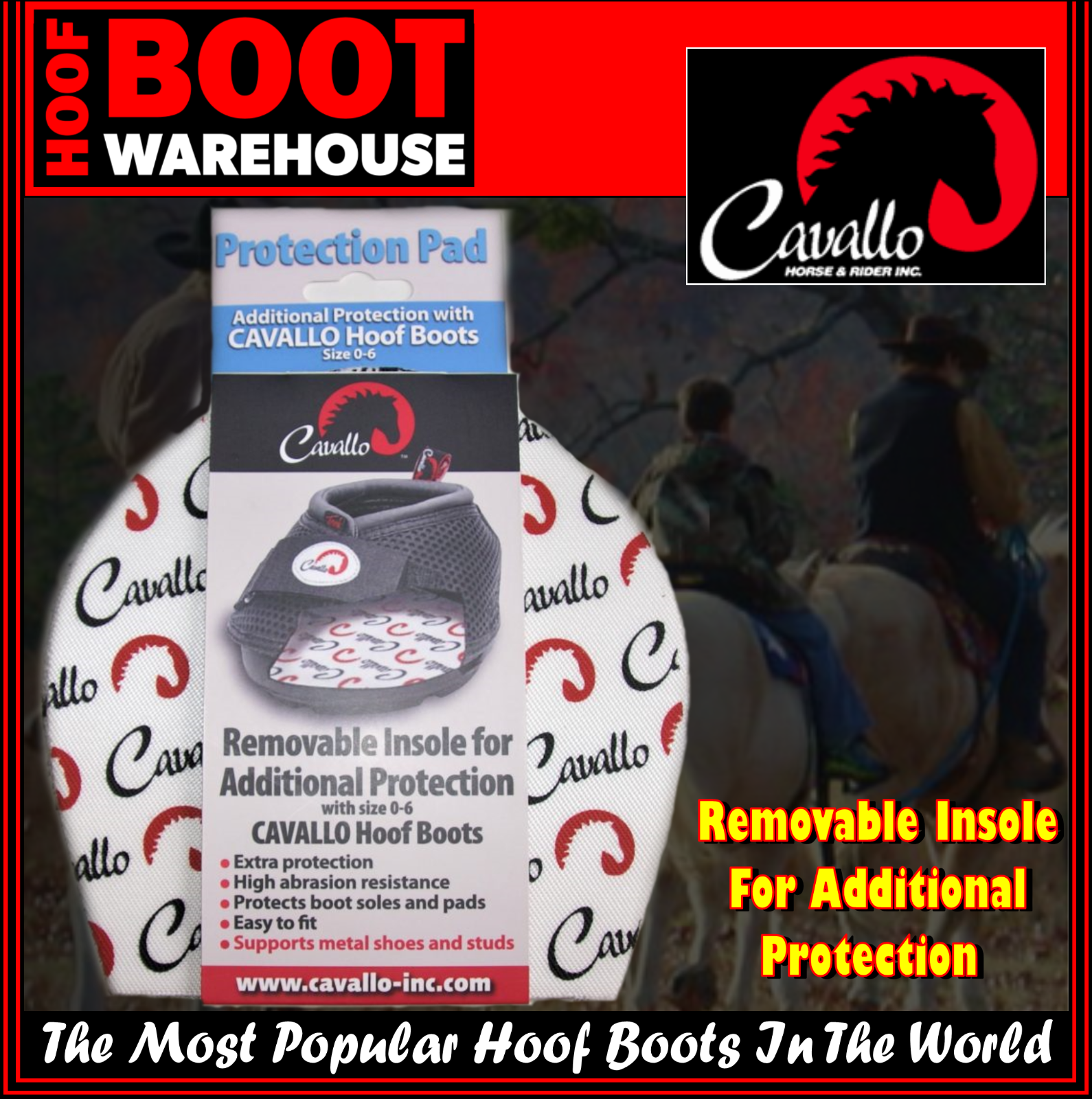 Cavallo Hoof Boots Protection Pads (Pair) Removable Insole For Extra