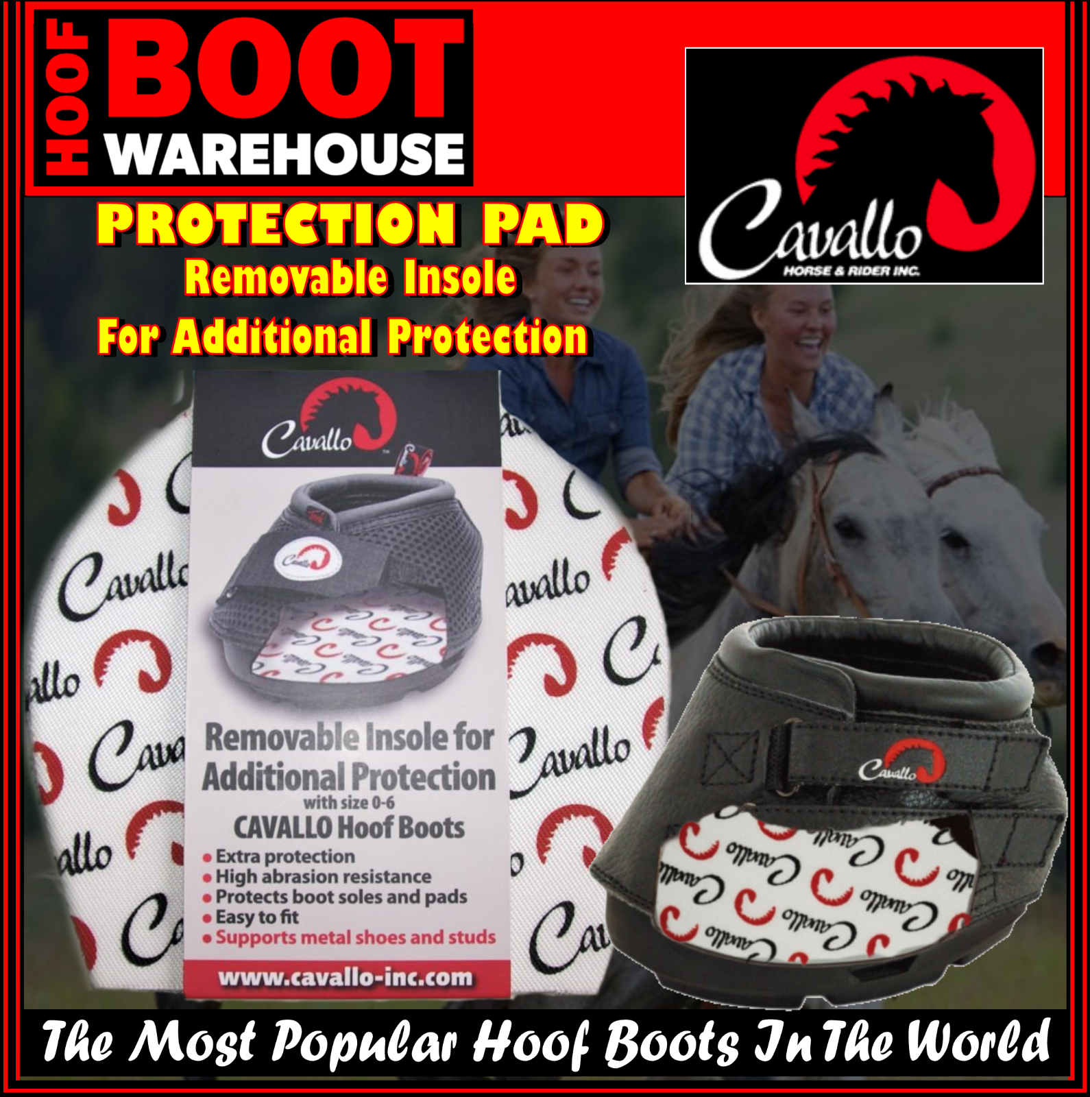Cavallo Hoof Boots Protection Pads (Pair) Removable Insole For Extra