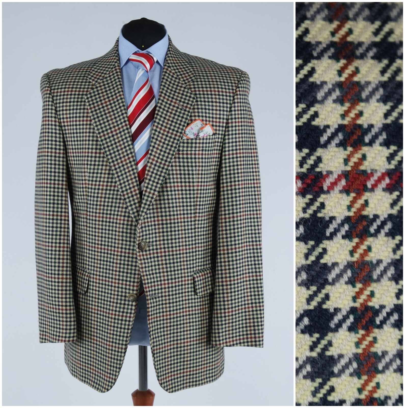 Mens DESCH Blazer 42R UK Size Check Wool Sport Coat Designer Jacket