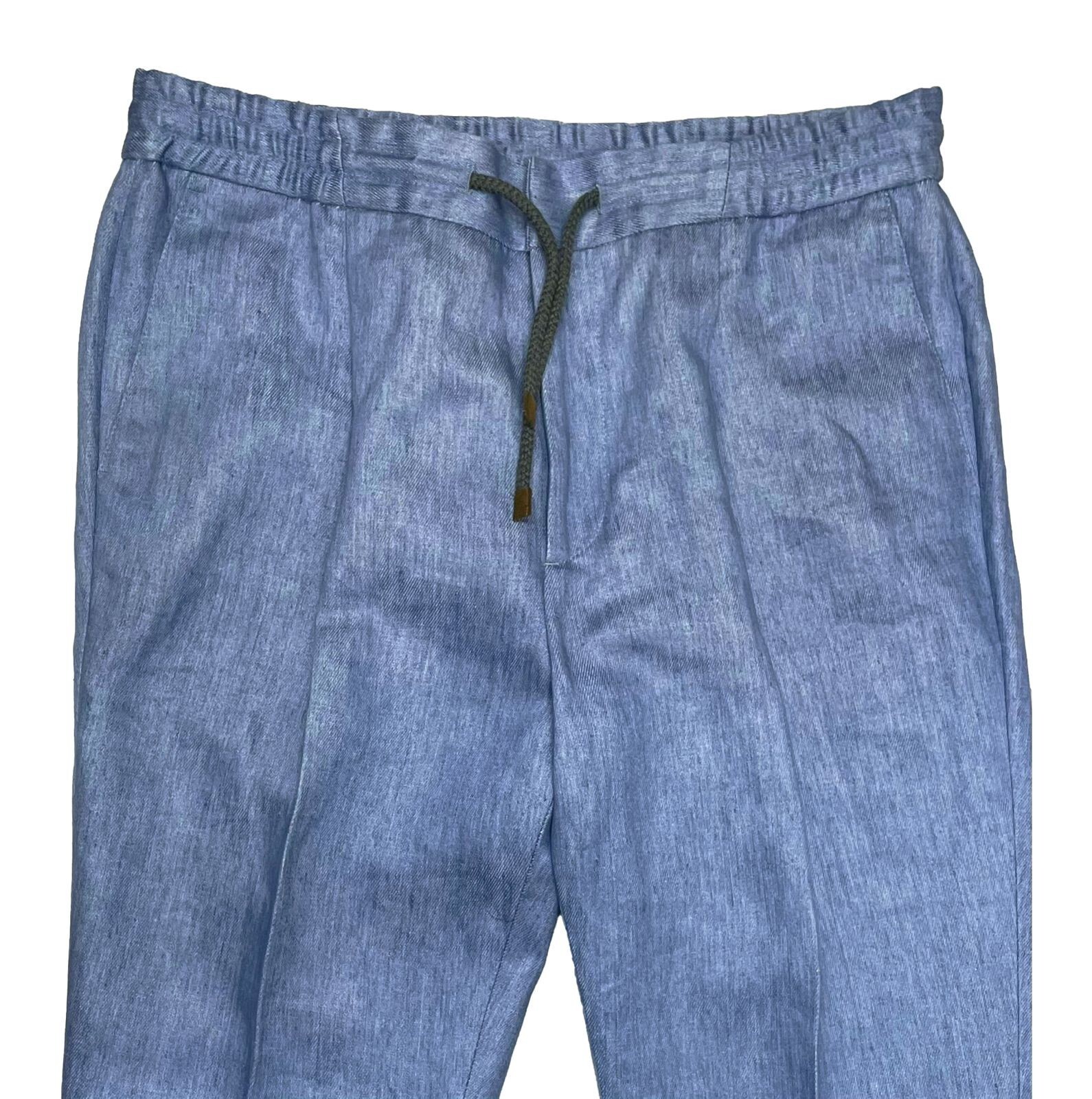 Pre-owned Brunello Cucinelli Men's Pants Size 36 / 52 Blue Linen Drawstring - $1,675 Msrp