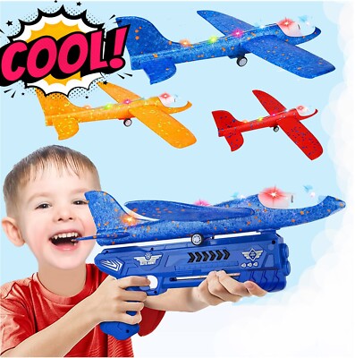3 Pack Glider Airplane Launcher Toy, Outdoor Flying  LED Plane with Launch Gun 