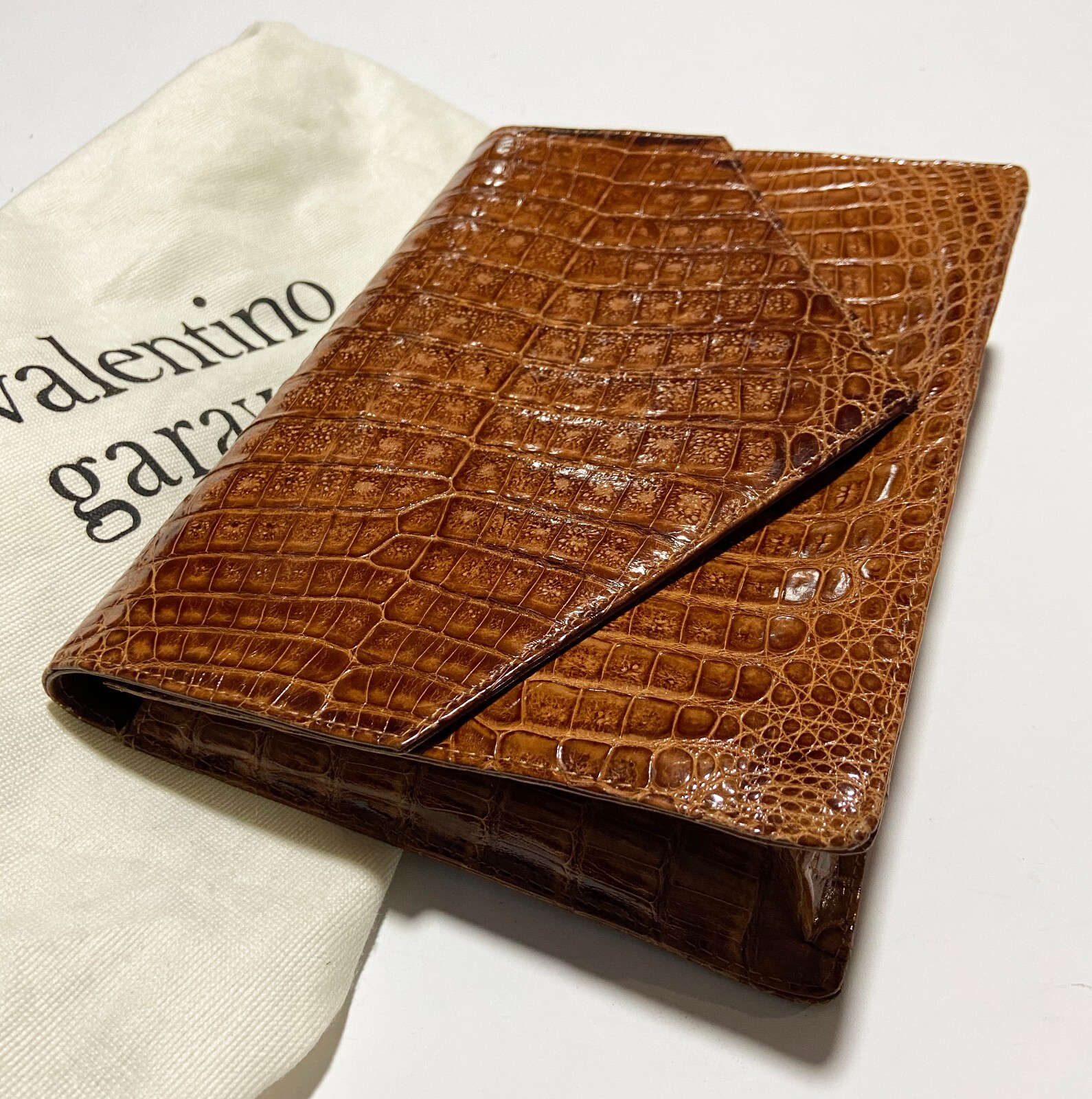 Vge. Valentino Garavani Crocodile Clutch, Honey Brown