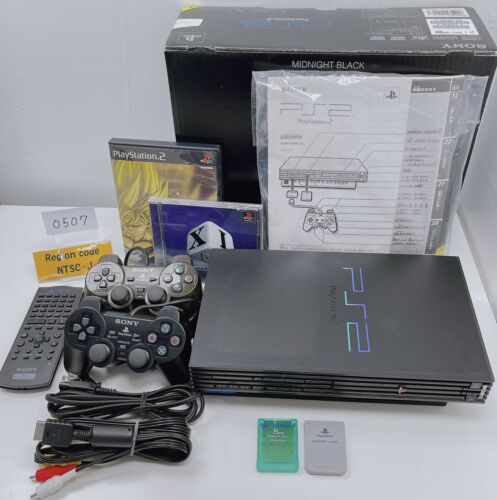 PS2 SCPH-50000 Midnight Black w/Two DUALSHOCK 2 controllers