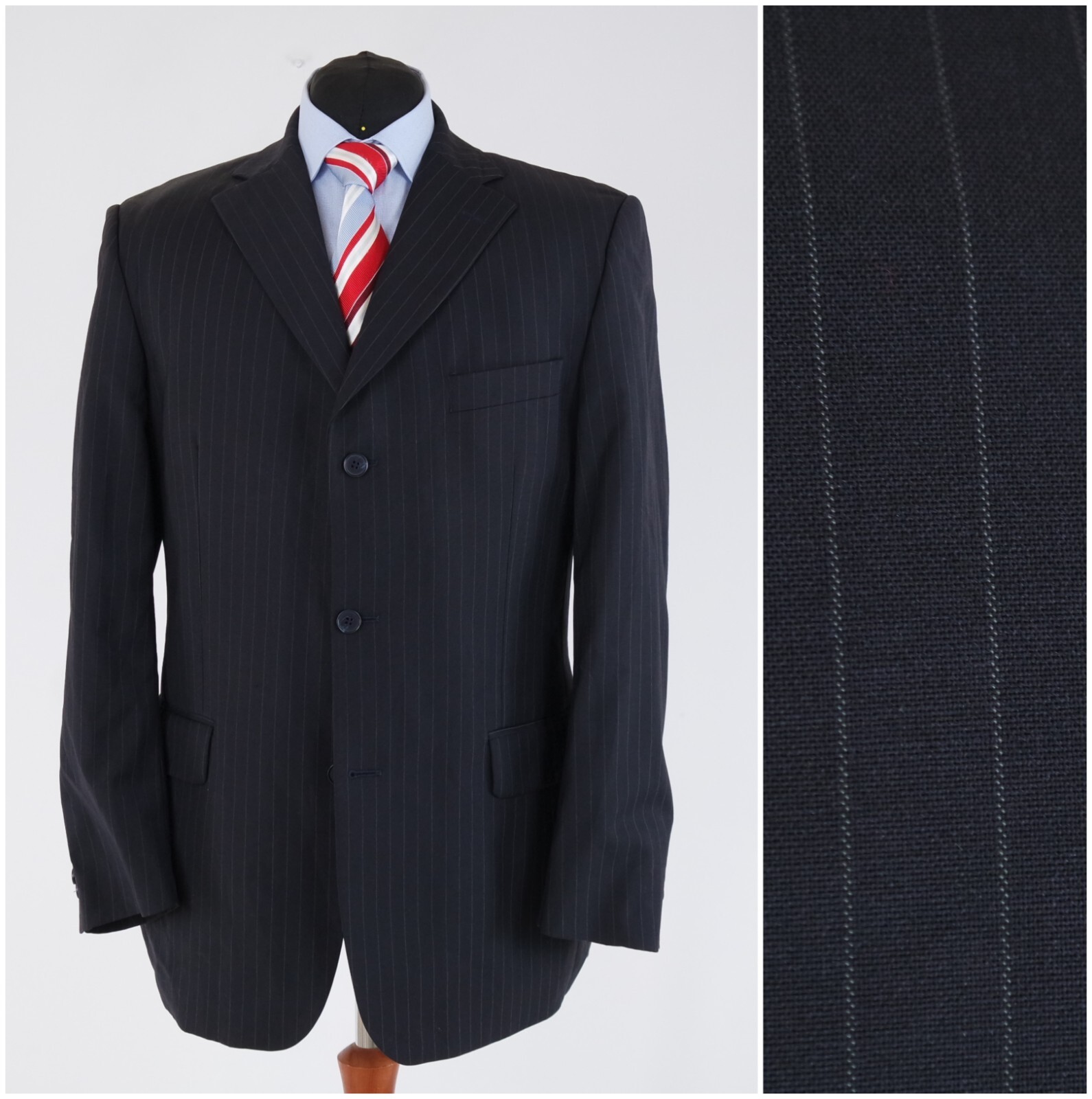Mens Striped Sport Coat 42R US Size VROOM & DREESMANN Black Wool