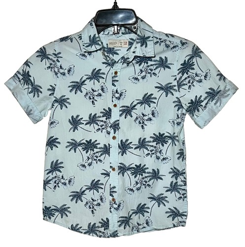 Zara Youth Boy Button Down Shirt Short Sleeve Light Blue