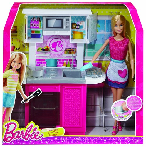 barbie doll set and kitchen set