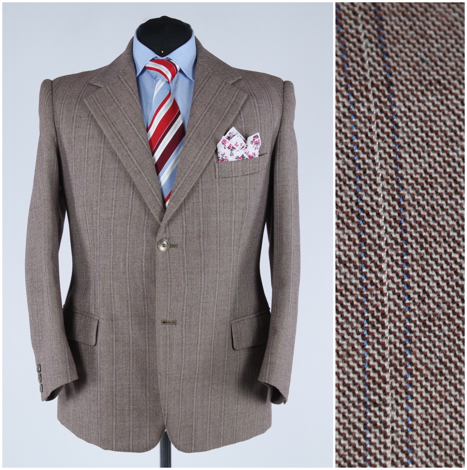 Mens Vintage Blazer 42S UK Size Striped Brown Wool Sport Coat Jacket