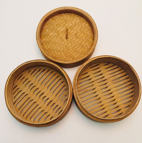 Trademark Innovations Bamboo Steamer - 3 Piece - 8" Diameter (8"X8"X6")