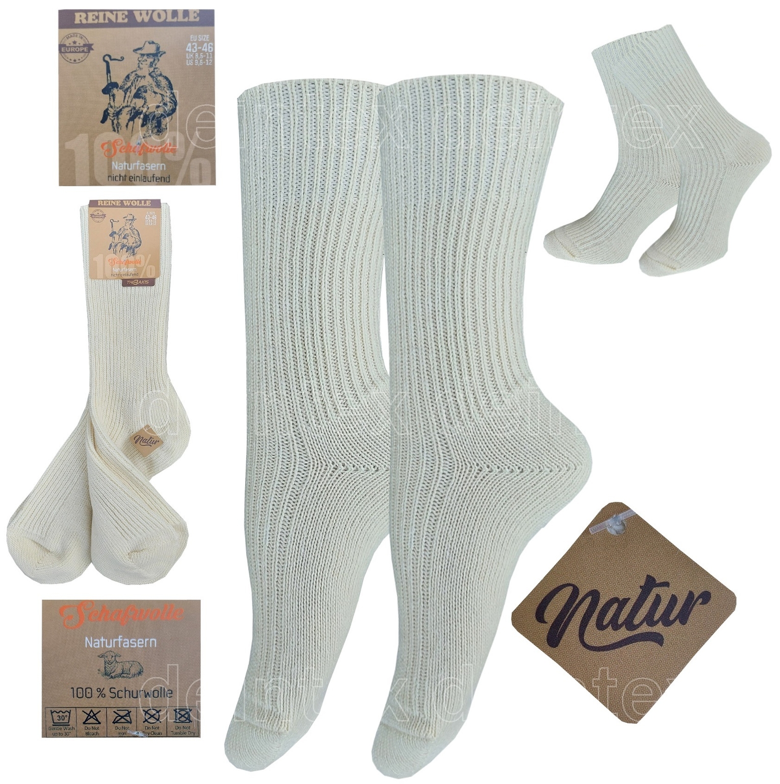 2/4/6 Paar 100% Schurwolle Schafswolle Winter Wollsocken - Naturwarm Dick Bequem