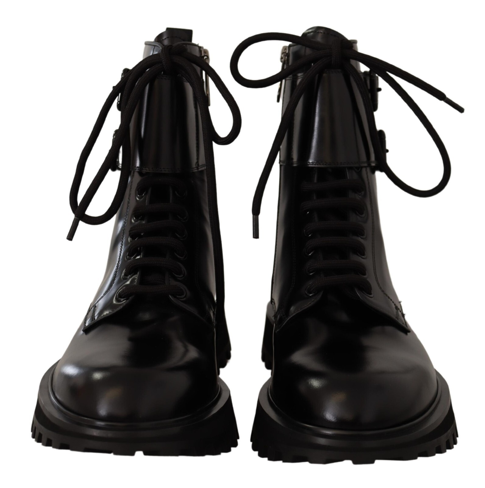 Pre-owned Dolce & Gabbana Shoes Boots Black Leather Combat Lace Up Mens Eu40 / Us7 $1400 In Black