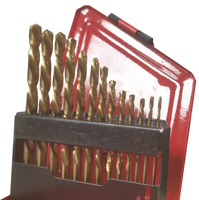 13pc Left Handed Drill Bit Set, HSS Titanium Coated - SAE