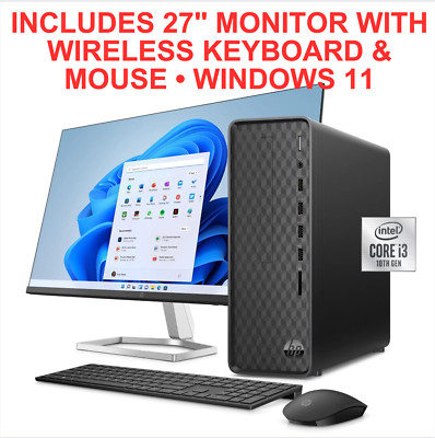 New HP S01 Slim Desktop PC & 27'' Monitor 10th Gen Core I3 3.70ghz 16GB 256GB SSD