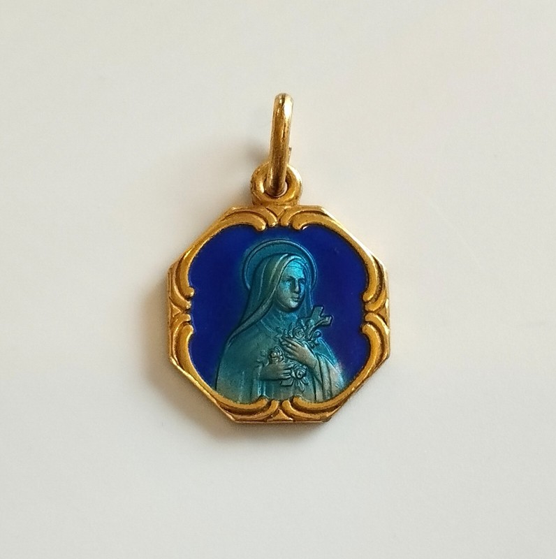 Mama-Estelle Ancienne MÃ©Daille Sainte Therese De Lisieux En MÃ©Tal Et Email Bleu