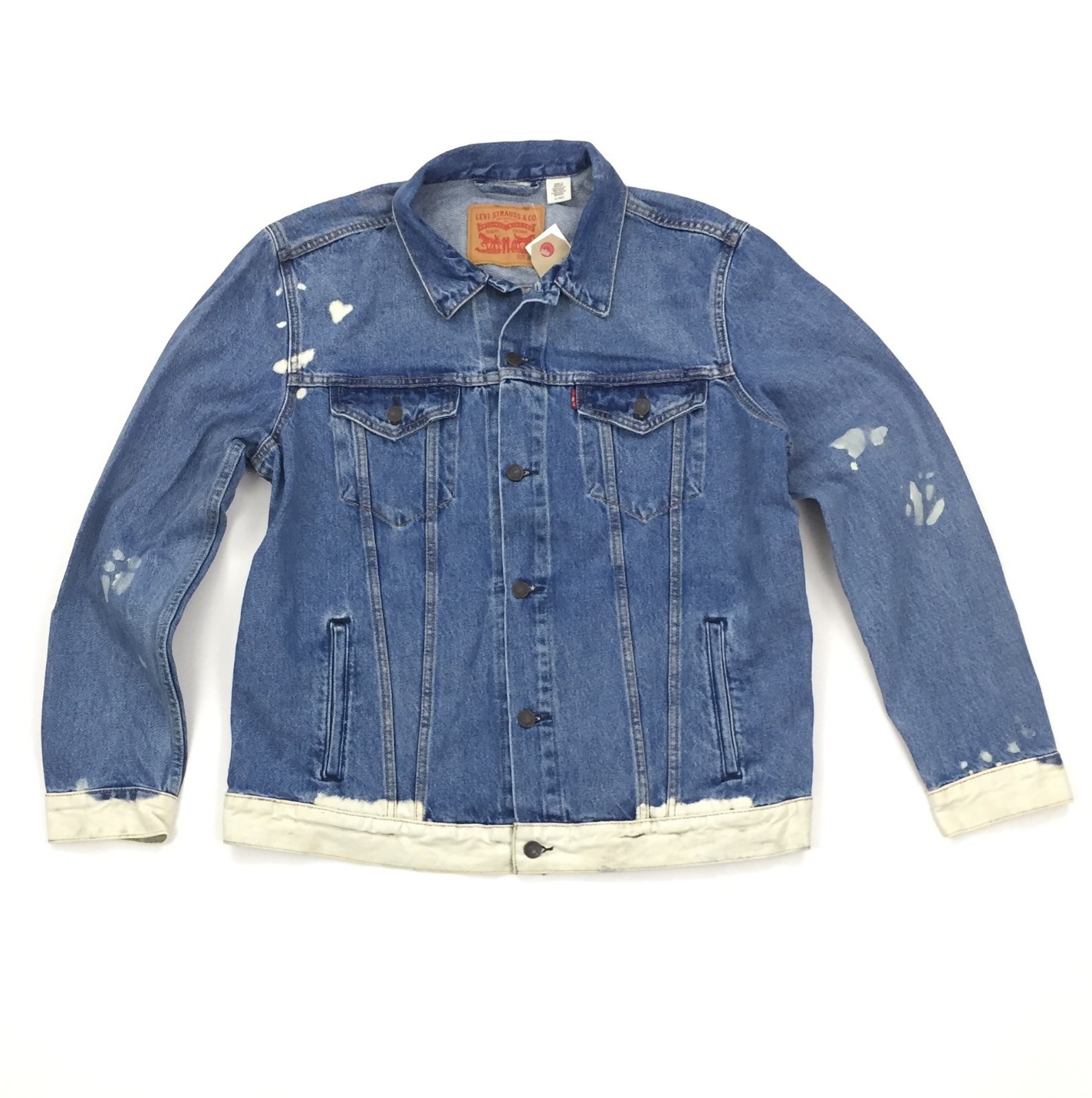 

Джинсовая куртка Levis Trucker, размер , выбеленная рваная синяя Baez, выбеленная, Синий